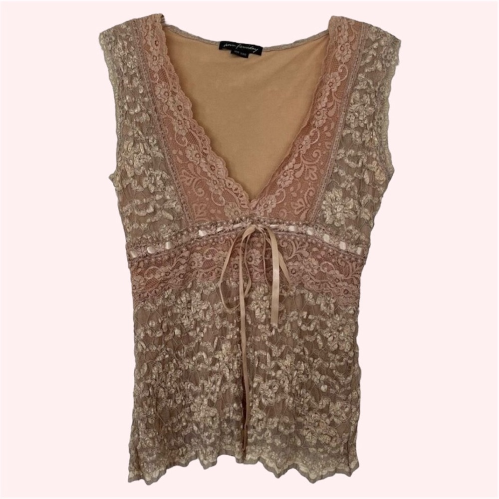 Ann Ferriday Y2K Lace Stretch Top One Size Babydoll Coquette Fairycore Nude Vtg